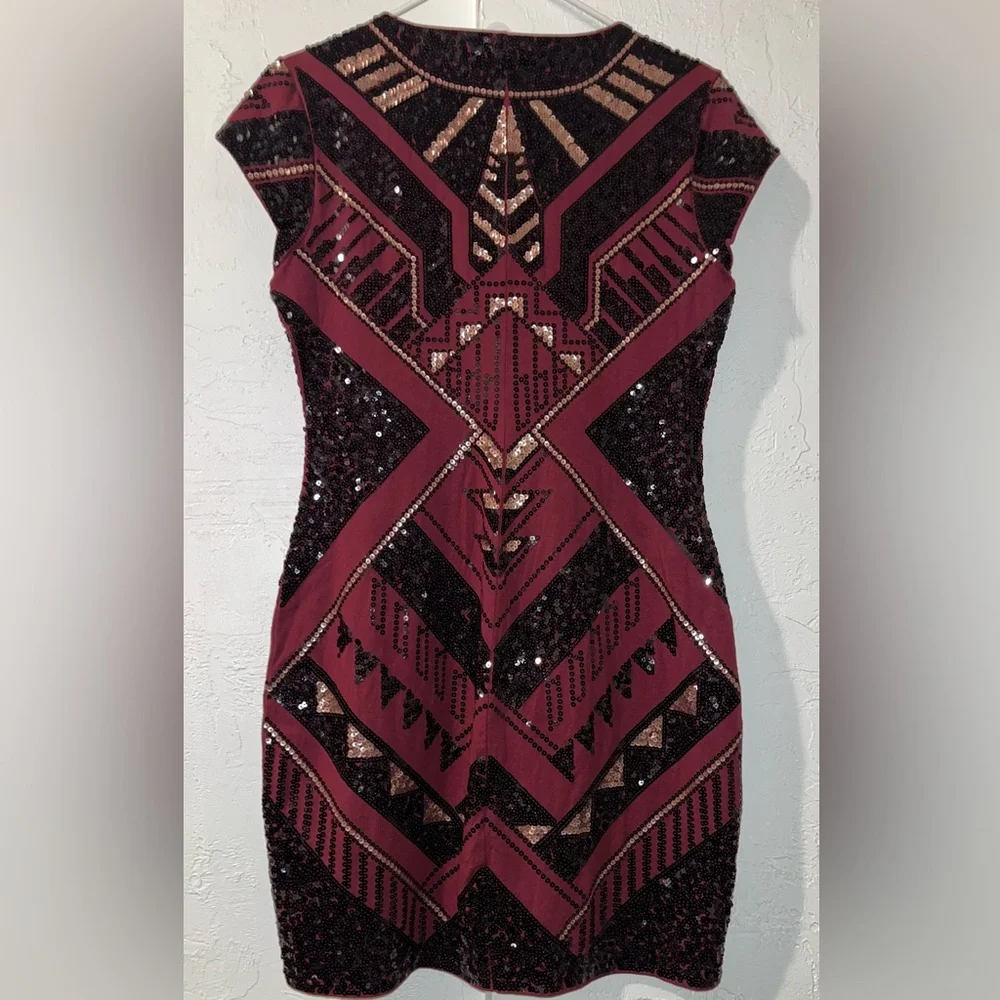 Express Burgundy and Black Sequin Dress - Picture 4 of 13